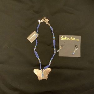 S3/NWT 16” Cookie Lee Necklace & Earring Set-Genuine Shell Butterfly Necklace